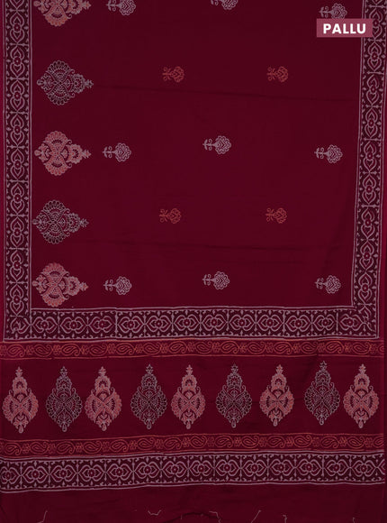 Cotton block printed saree maroon with butta prints and printed border