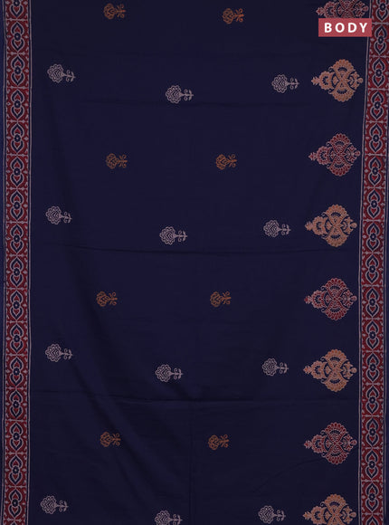 Cotton block printed saree navy blue with butta prints and printed border