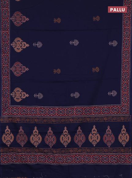 Cotton block printed saree navy blue with butta prints and printed border