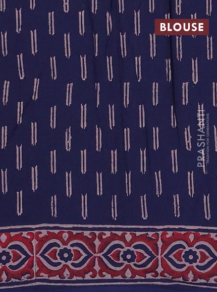 Cotton block printed saree navy blue with butta prints and printed border