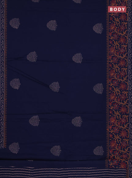 Cotton block printed saree navy blue with butta prints and printed border