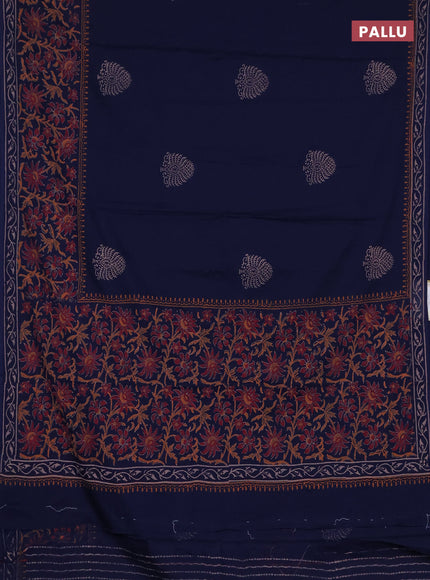 Cotton block printed saree navy blue with butta prints and printed border