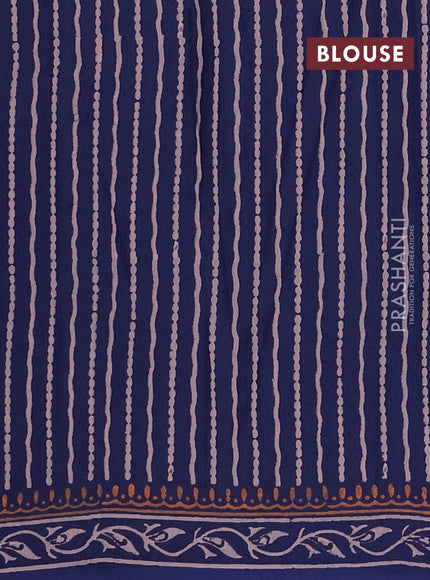 Cotton block printed saree navy blue with butta prints and printed border