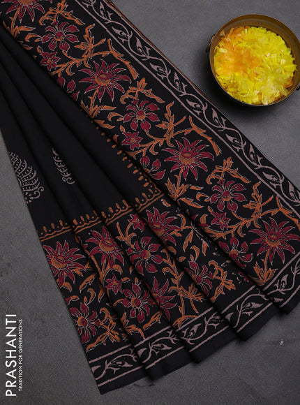 Cotton block printed saree black with butta prints and printed border