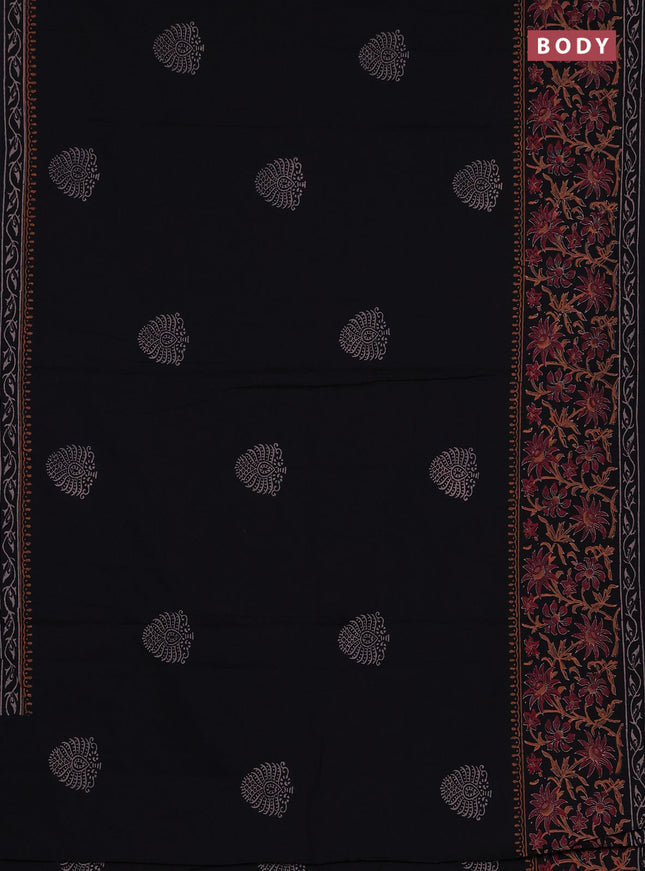 Cotton block printed saree black with butta prints and printed border