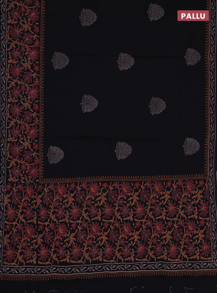 Cotton block printed saree black with butta prints and printed border