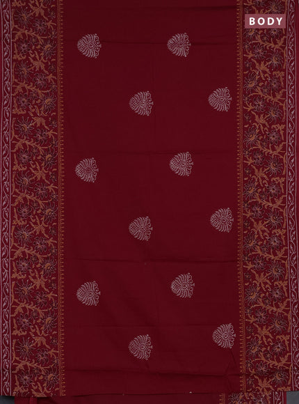 Cotton block printed saree maroon with butta prints and printed border