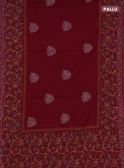 Cotton block printed saree maroon with butta prints and printed border
