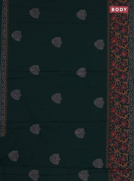 Cotton block printed saree bottle green with butta prints and printed border