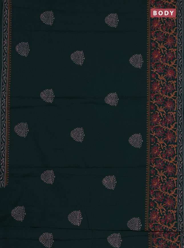 Cotton block printed saree bottle green with butta prints and printed border