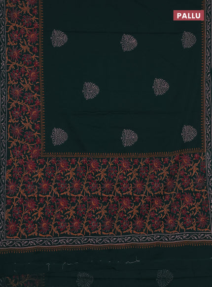 Cotton block printed saree bottle green with butta prints and printed border