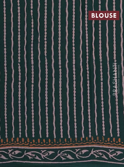 Cotton block printed saree bottle green with butta prints and printed border