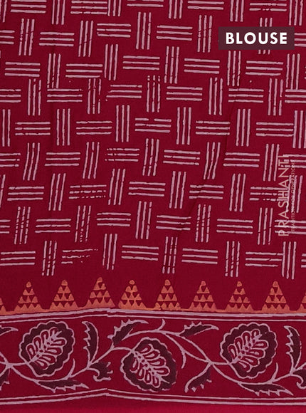 Cotton block printed saree maroon with butta prints and printed border