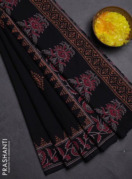 Cotton block printed saree black with butta prints and printed border