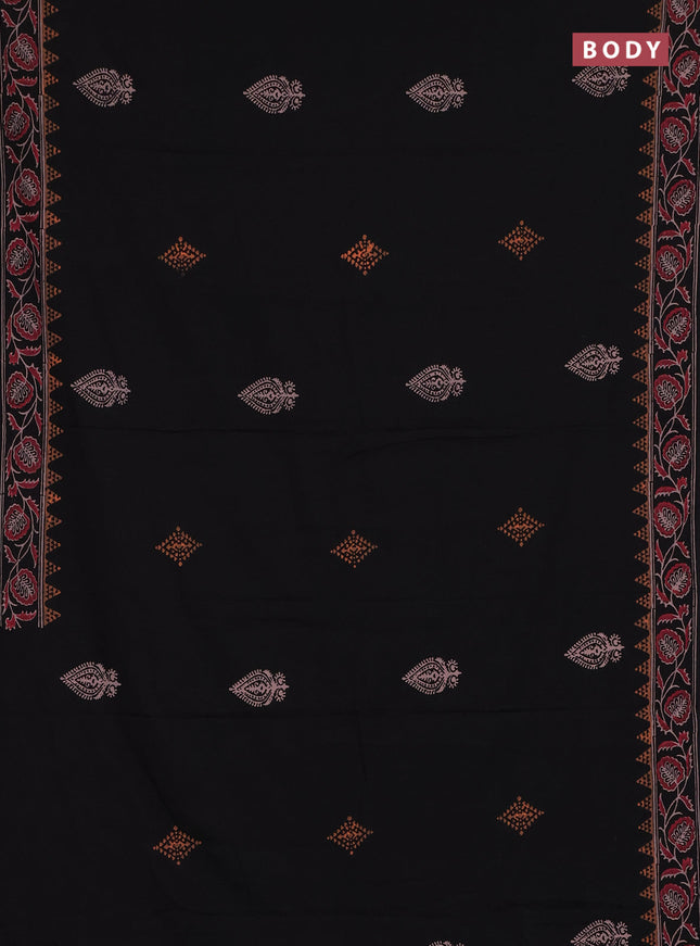 Cotton block printed saree black with butta prints and printed border