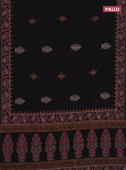 Cotton block printed saree black with butta prints and printed border