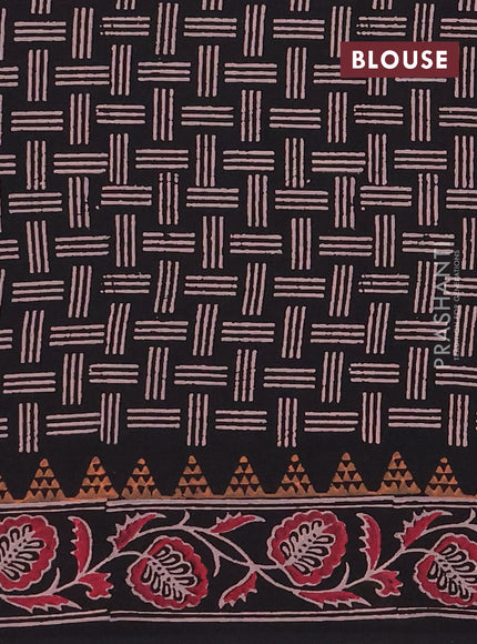 Cotton block printed saree black with butta prints and printed border
