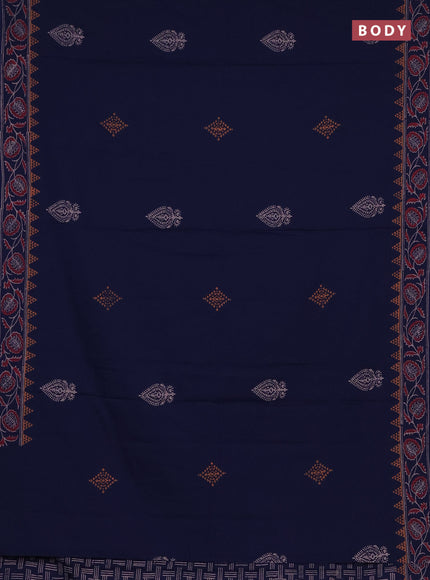 Cotton block printed saree navy blue with butta prints and printed border