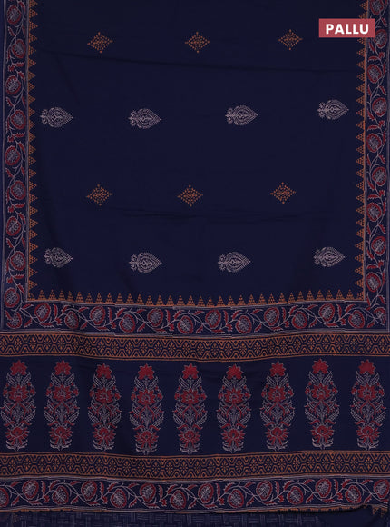 Cotton block printed saree navy blue with butta prints and printed border