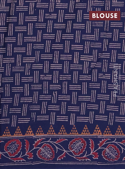 Cotton block printed saree navy blue with butta prints and printed border