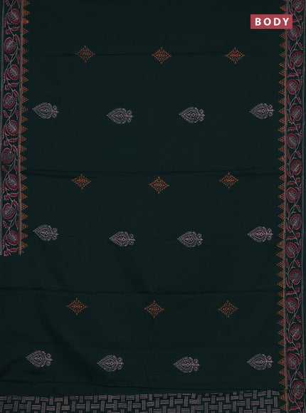 Cotton block printed saree bottle green with butta prints and printed border
