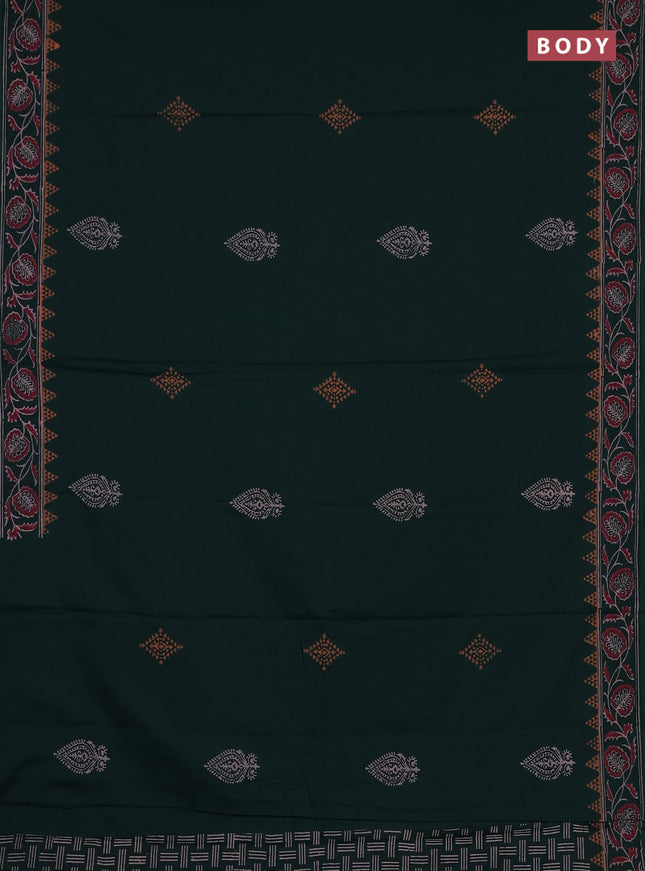 Cotton block printed saree bottle green with butta prints and printed border