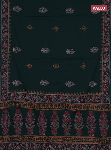 Cotton block printed saree bottle green with butta prints and printed border