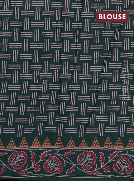 Cotton block printed saree bottle green with butta prints and printed border