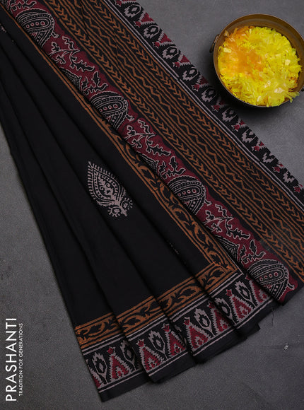 Cotton block printed saree black with butta prints and printed border