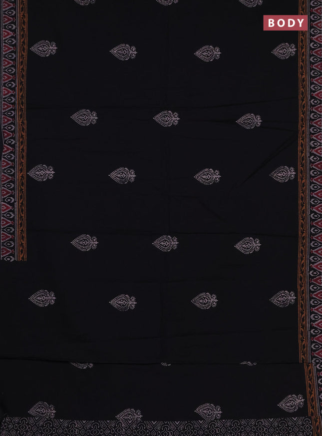 Cotton block printed saree black with butta prints and printed border