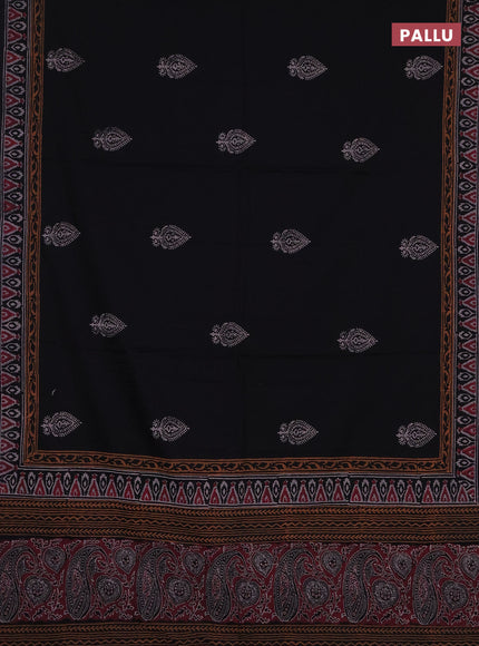 Cotton block printed saree black with butta prints and printed border