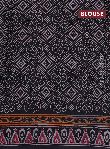 Cotton block printed saree black with butta prints and printed border