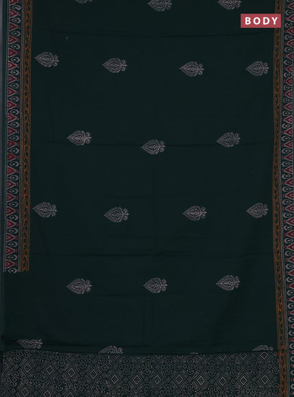 Cotton block printed saree bottle green with butta prints and printed border