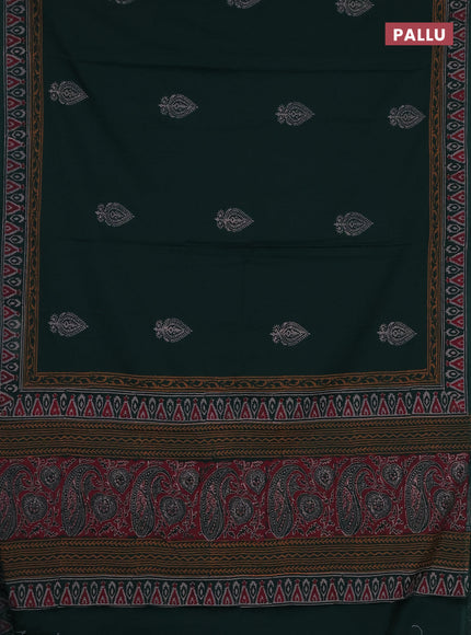 Cotton block printed saree bottle green with butta prints and printed border
