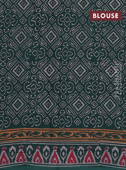 Cotton block printed saree bottle green with butta prints and printed border