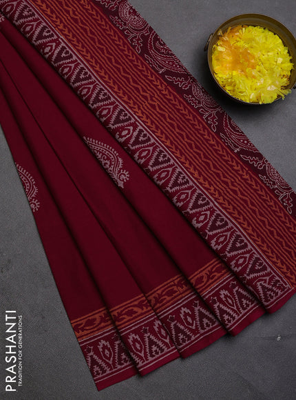 Cotton block printed saree maroon with butta prints and printed border
