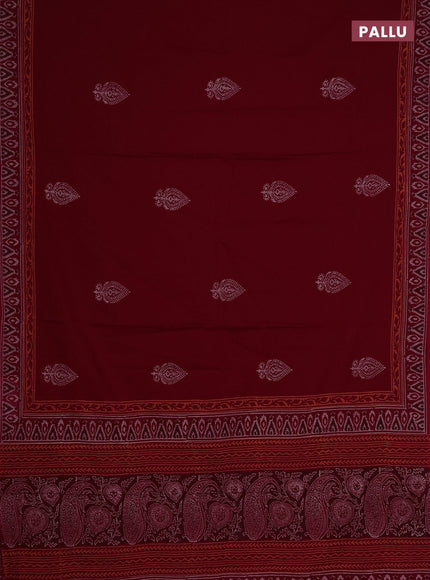 Cotton block printed saree maroon with butta prints and printed border