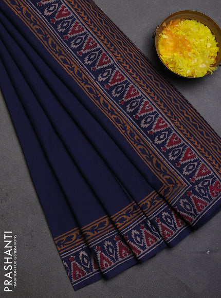 Cotton block printed saree navy blue with butta prints and printed border