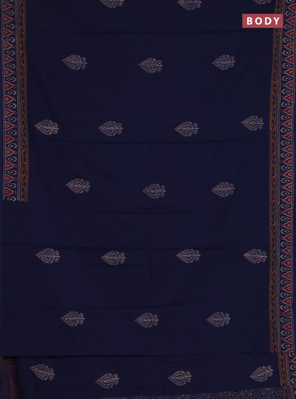 Cotton block printed saree navy blue with butta prints and printed border