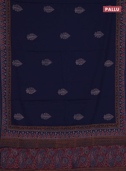 Cotton block printed saree navy blue with butta prints and printed border