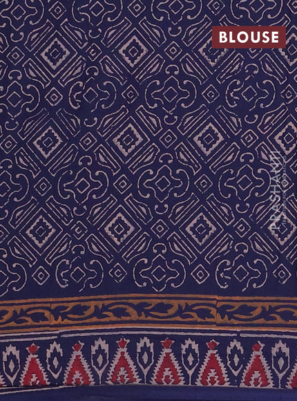 Cotton block printed saree navy blue with butta prints and printed border