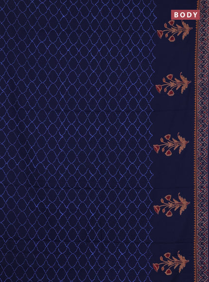 Cotton block printed saree blue with allover prints and printed border