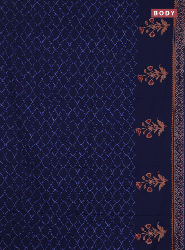 Cotton block printed saree blue with allover prints and printed border
