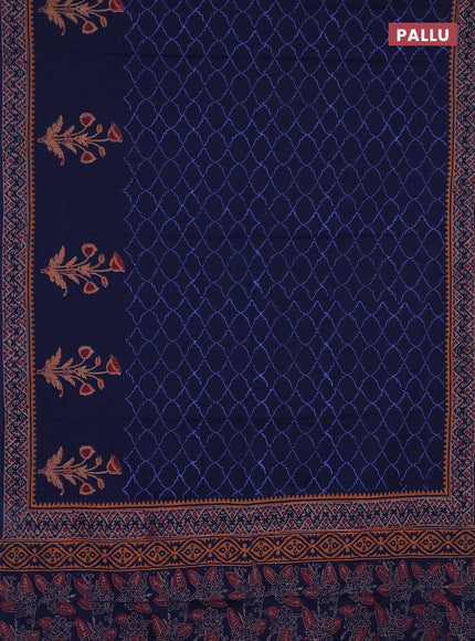 Cotton block printed saree blue with allover prints and printed border