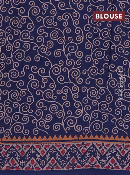 Cotton block printed saree blue with allover prints and printed border
