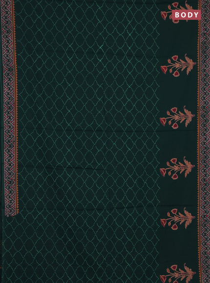 Cotton block printed saree green with allover prints and printed border