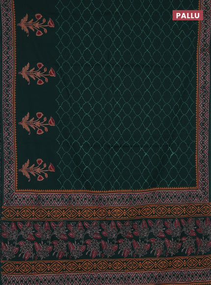 Cotton block printed saree green with allover prints and printed border