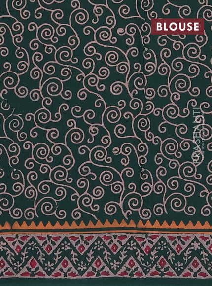 Cotton block printed saree green with allover prints and printed border