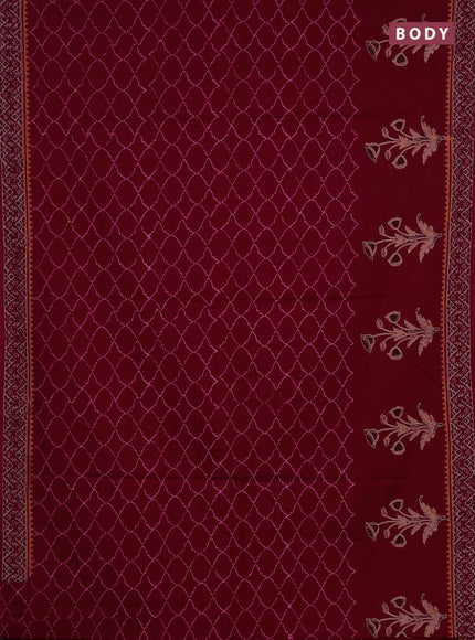 Cotton block printed saree maroon with allover prints and printed border