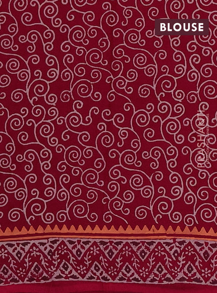 Cotton block printed saree maroon with allover prints and printed border
